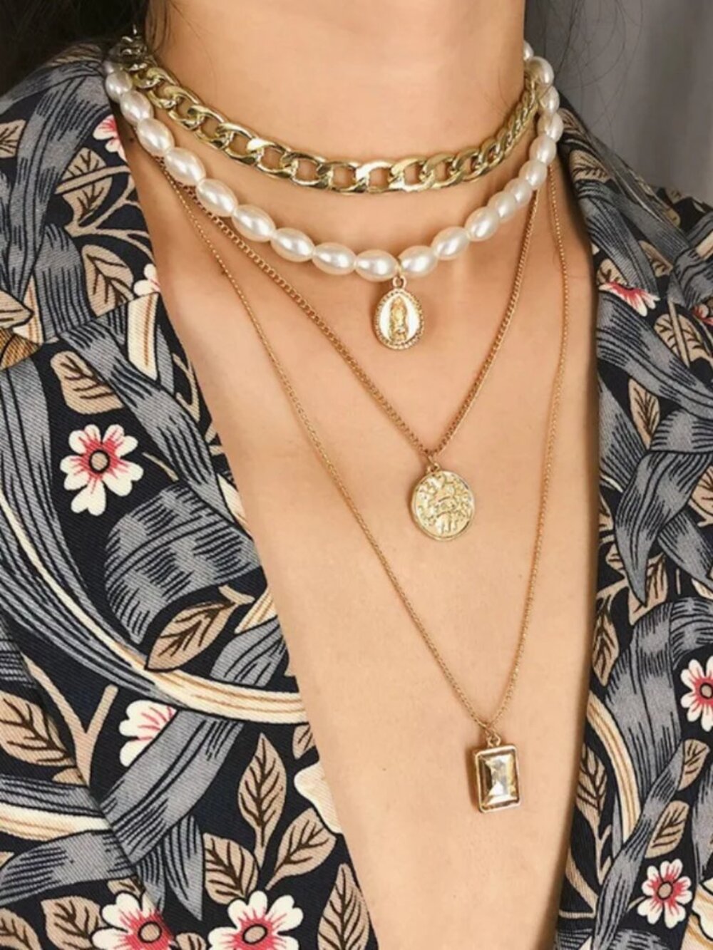 NEW Luxe Gold and Pearl Boho Stacked Layered Necklace
